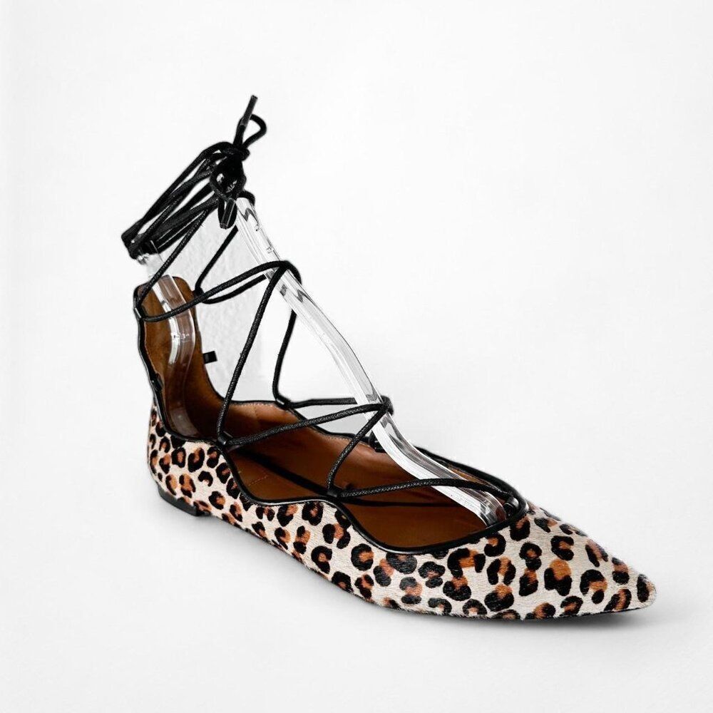 Zara Leopard Print Lace Up Pointy Toe Ballet Flat… - image 4